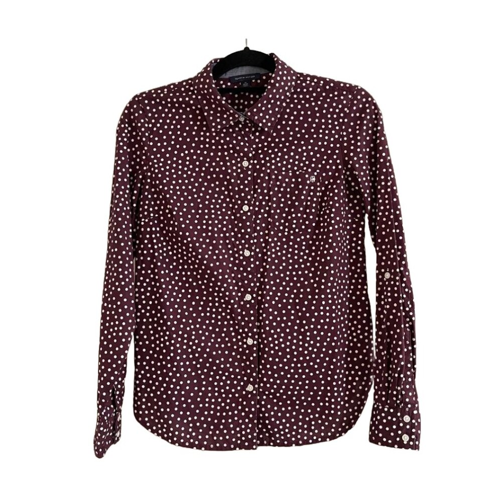Tommy Hilfiger Polka Dot Shirt In Deep Berry XS